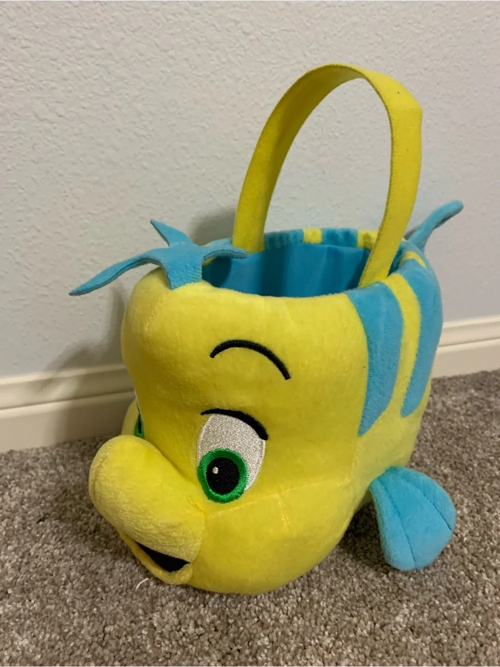Disney FLOUNDER Little Mermaid Plush Easter Basket Halloween Treat Bucket Rare!